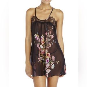 Flora Nikrooz “Loretta” Floral Chiffon Lace Trim Chemise